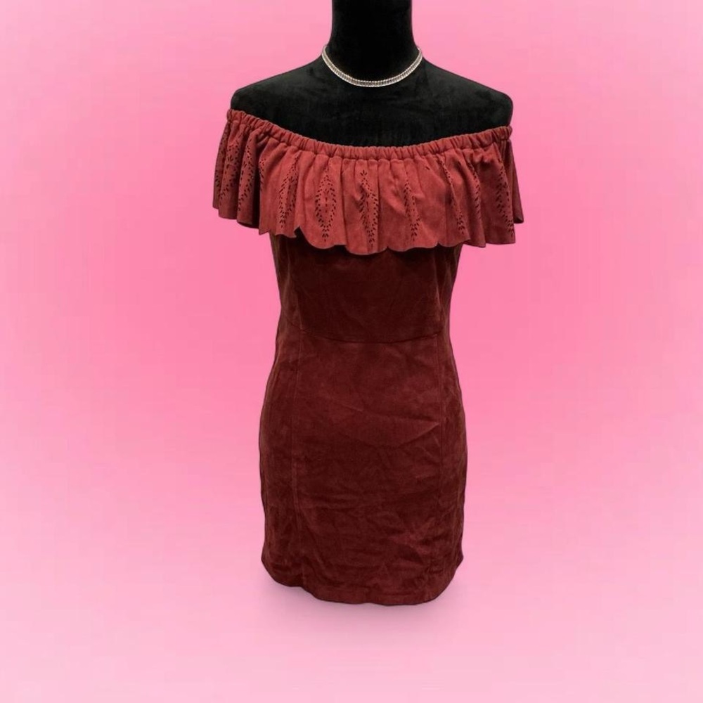 🌹Shyanne Burgundy Off Shoulder Faux Suede Mini Dress